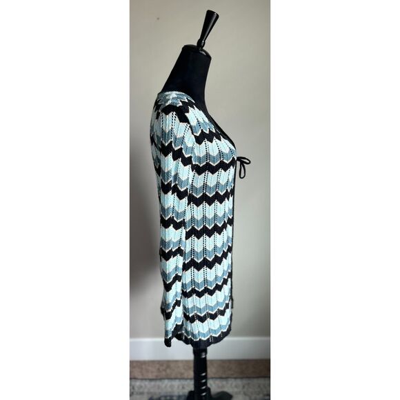 Vintage MKM Women's Chevron Knit Long Sleeve Mid Length Cardigan Sweater Size L - Picture 4 of 8